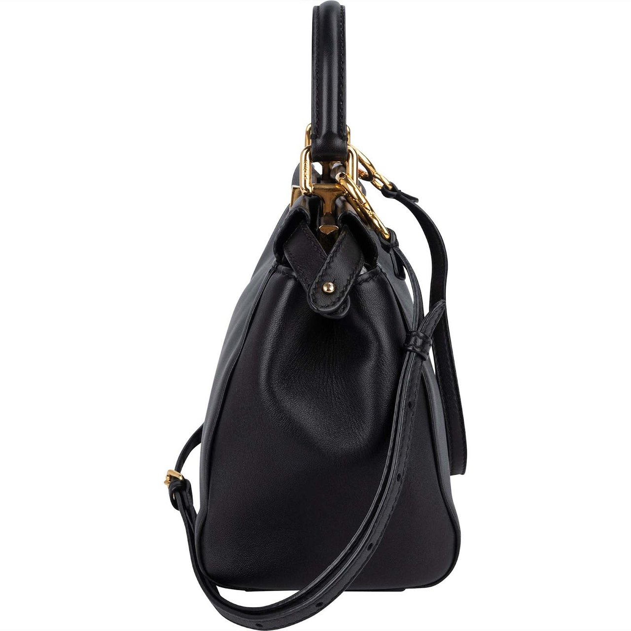 Fendi Fendi Black Leather Mini Peekaboo Handbag Zwart