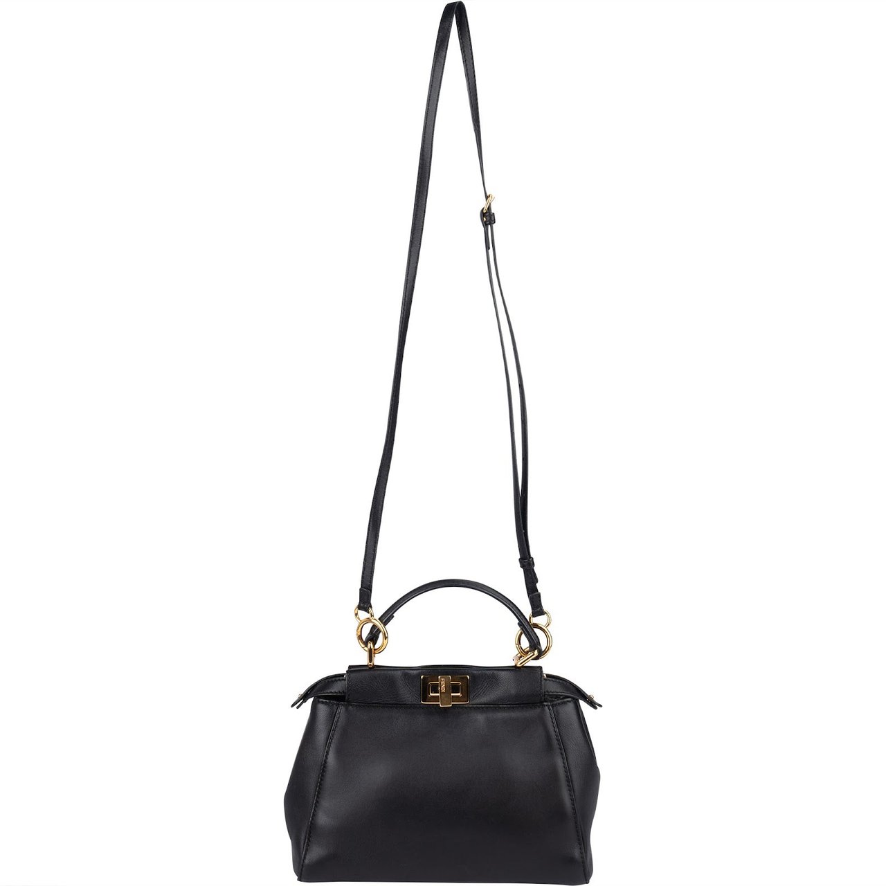Fendi Black Leather Mini Peekaboo Handbag Zwart