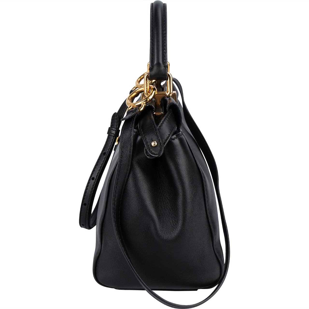 Fendi Black Leather Mini Peekaboo Handbag Zwart