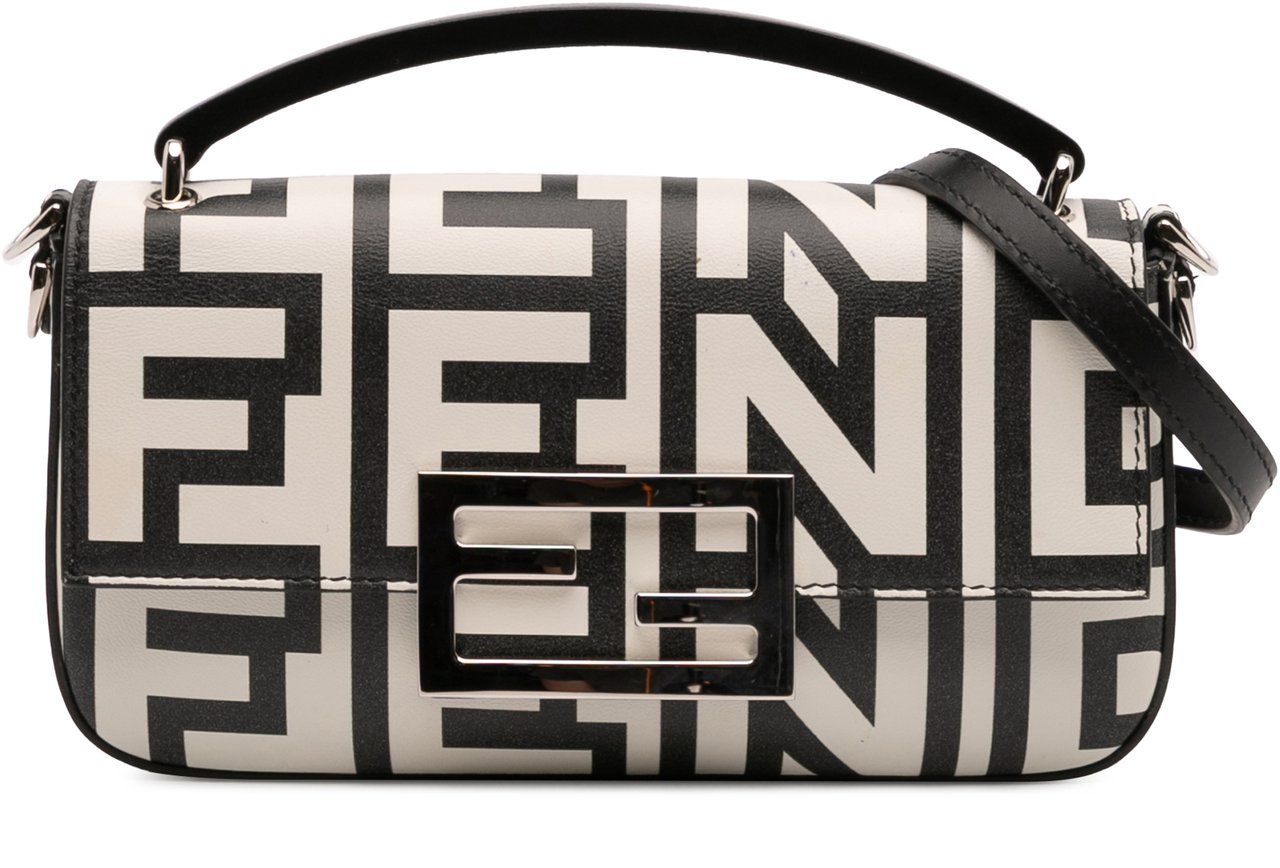Fendi Marc Jacobs Nappa Vitello King Logo Print Baguette Phone Pouch Satchel Wit