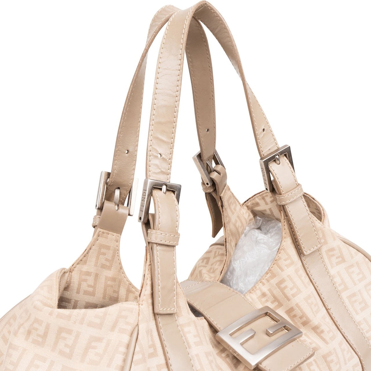 Fendi Fendi Monogram Zucca Baguette Buckle Shoulder Bag Beige