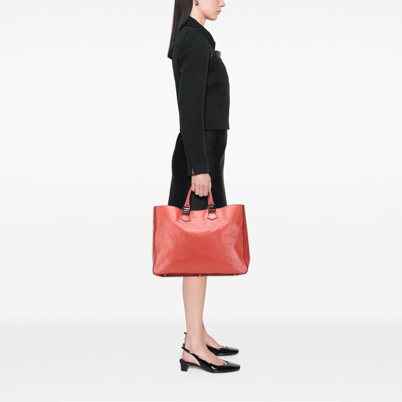 Fendi Large Leather Twins Tote Oranje
