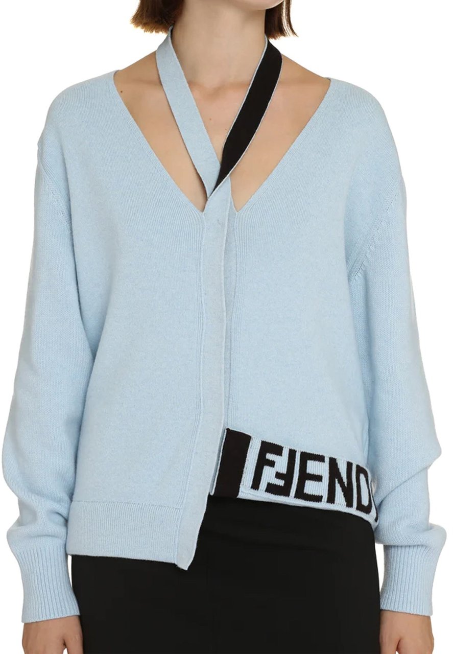 Fendi Wool And Cashmere Cardigan Blauw