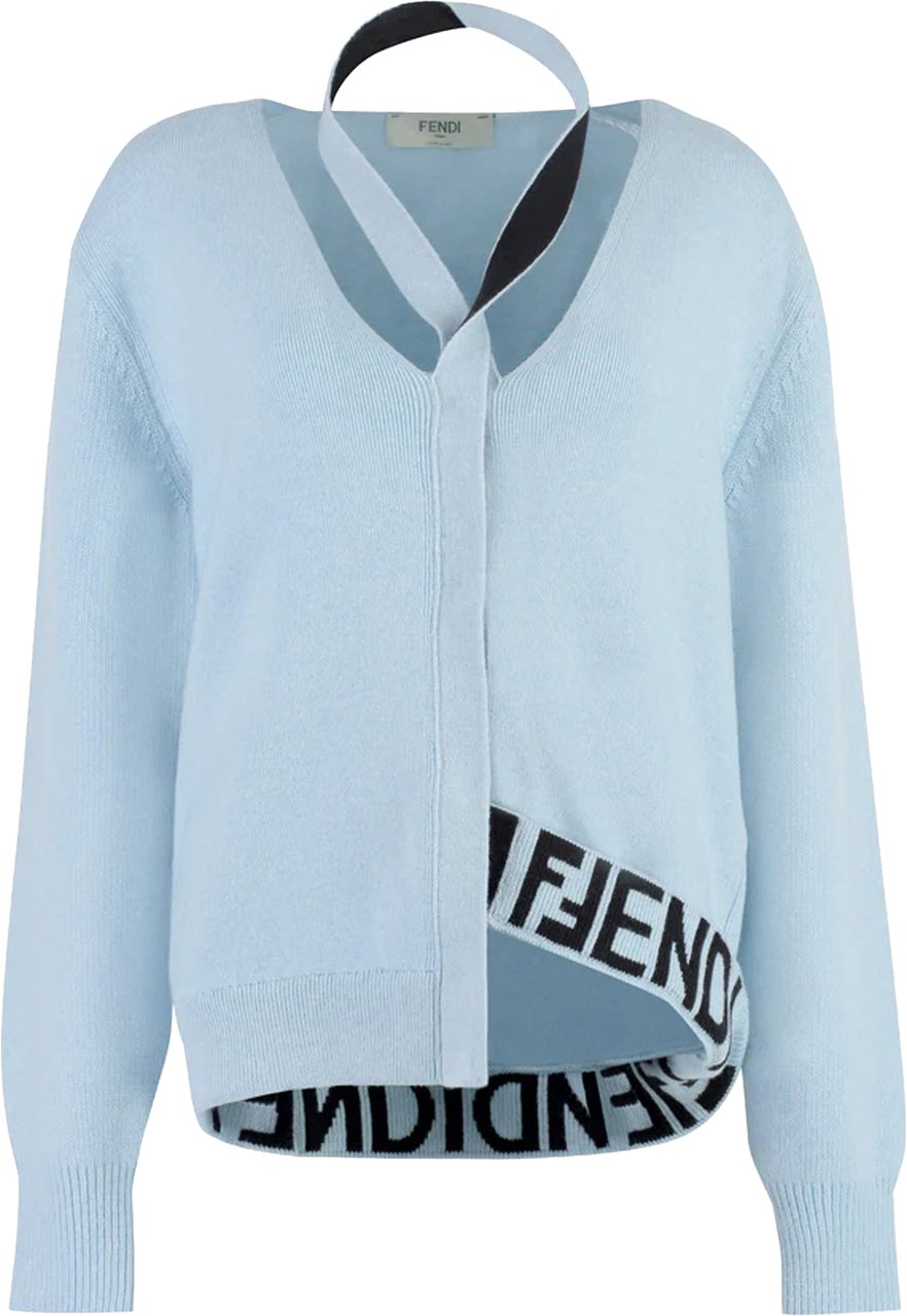 Fendi Wool And Cashmere Cardigan Blauw