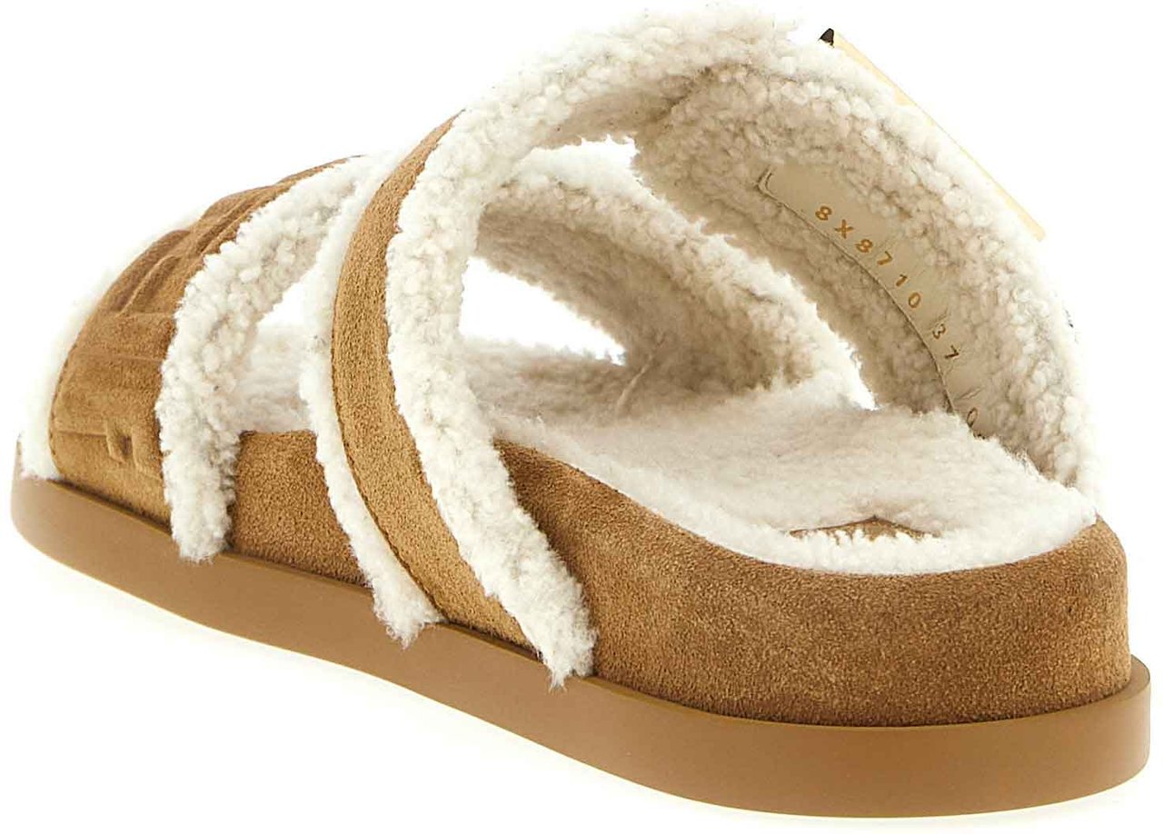 Fendi Beige Calfskin Slides Beige
