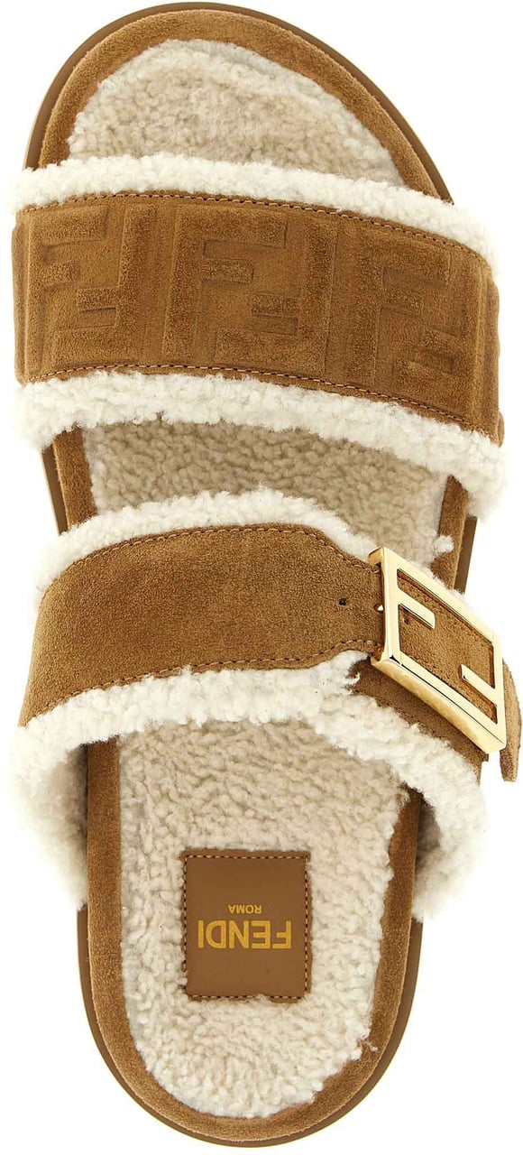 Fendi Beige Calfskin Slides Beige