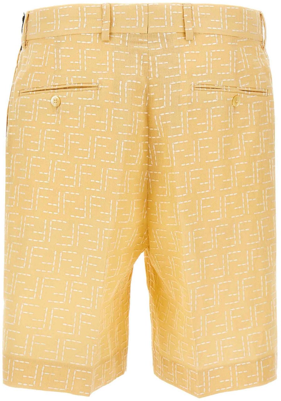 Fendi Bicolor Linen Bermuda Shorts Geel