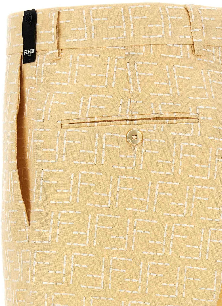 Fendi Bicolor Linen Bermuda Shorts Geel