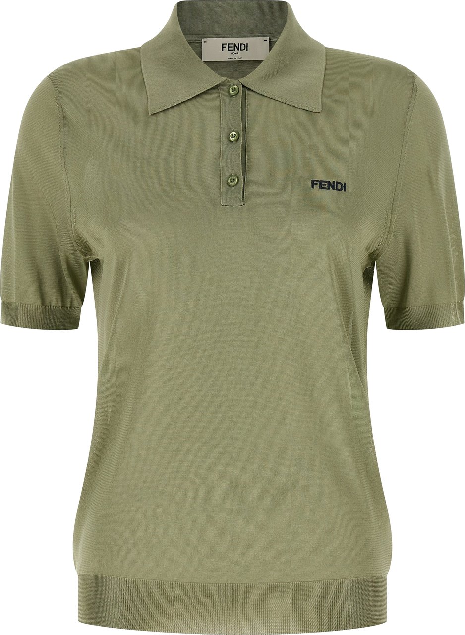 Fendi Bicolor Viscose Polo Shirt Groen