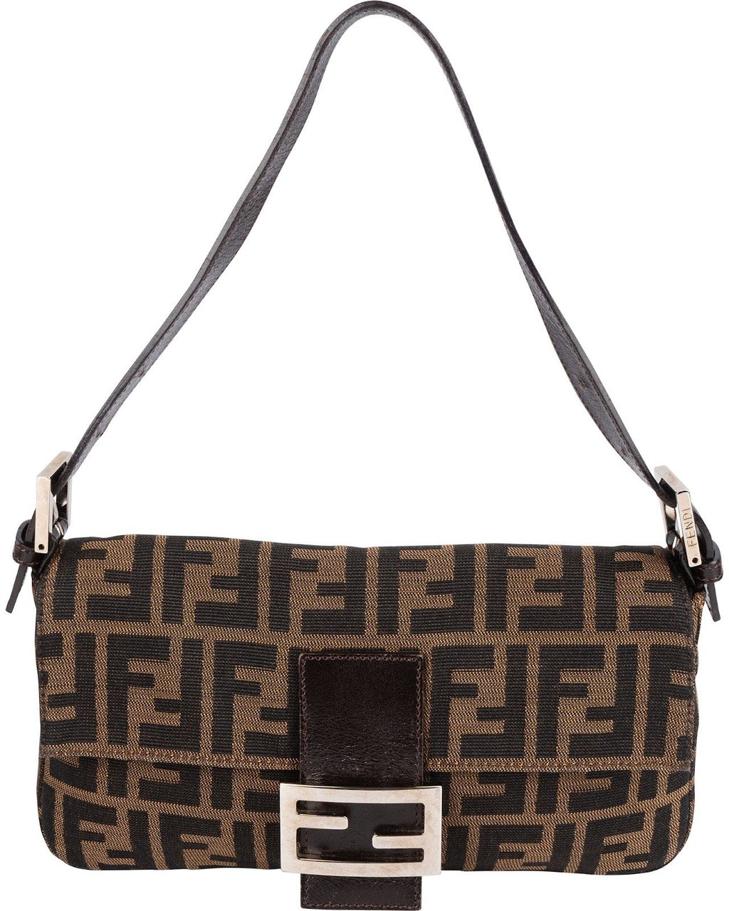 Fendi Monogram Zucca Baguette Shoulder Bag Bruin