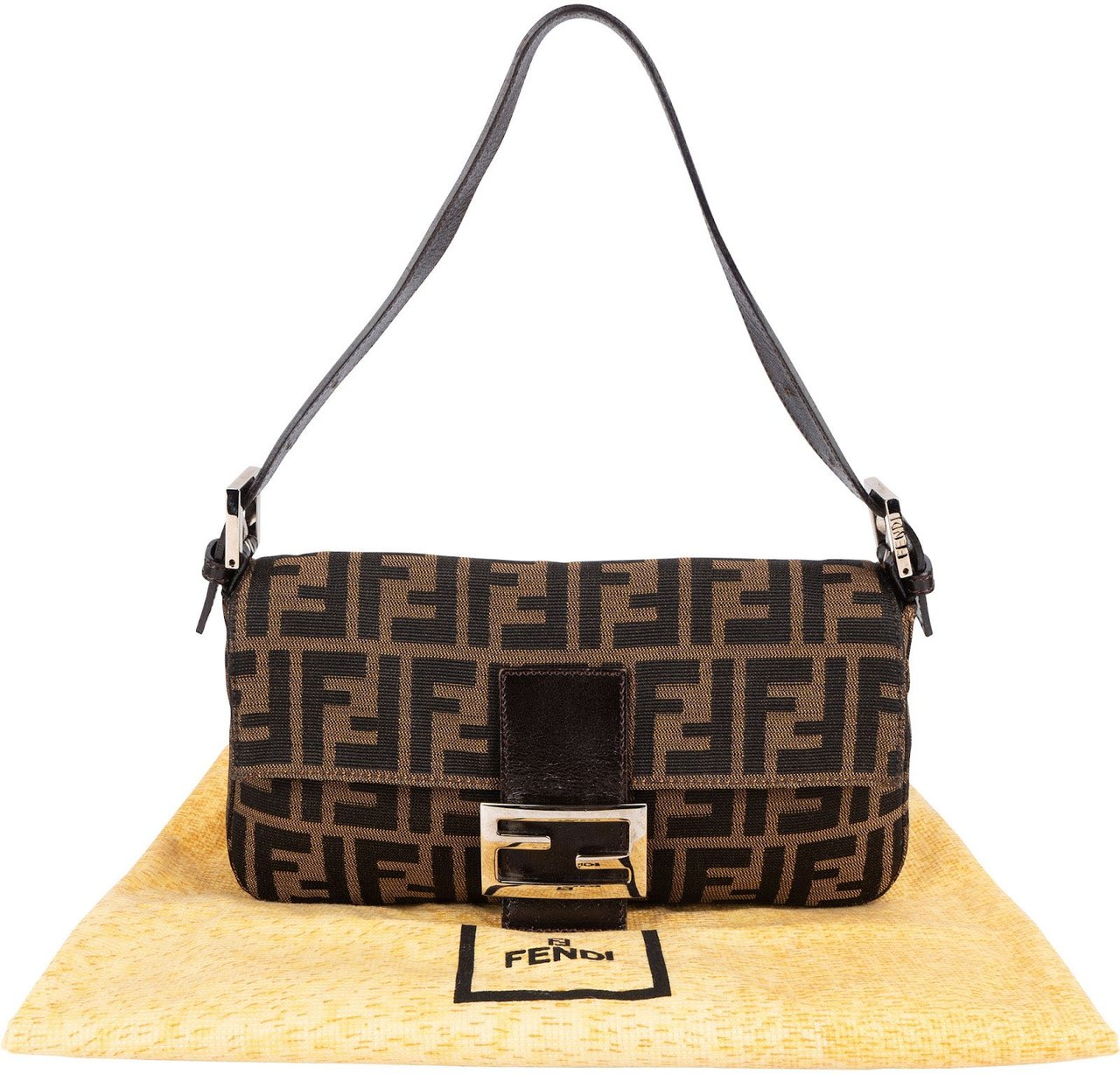 Fendi Monogram Zucca Baguette Shoulder Bag Bruin