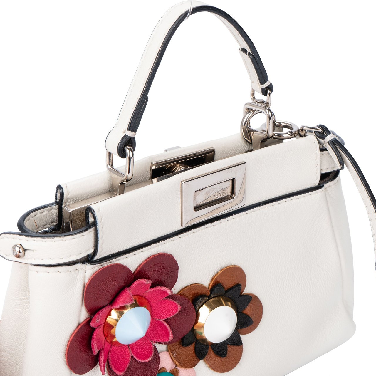 Fendi Fendi White Leather Micro Peekaboo Handbag Divers