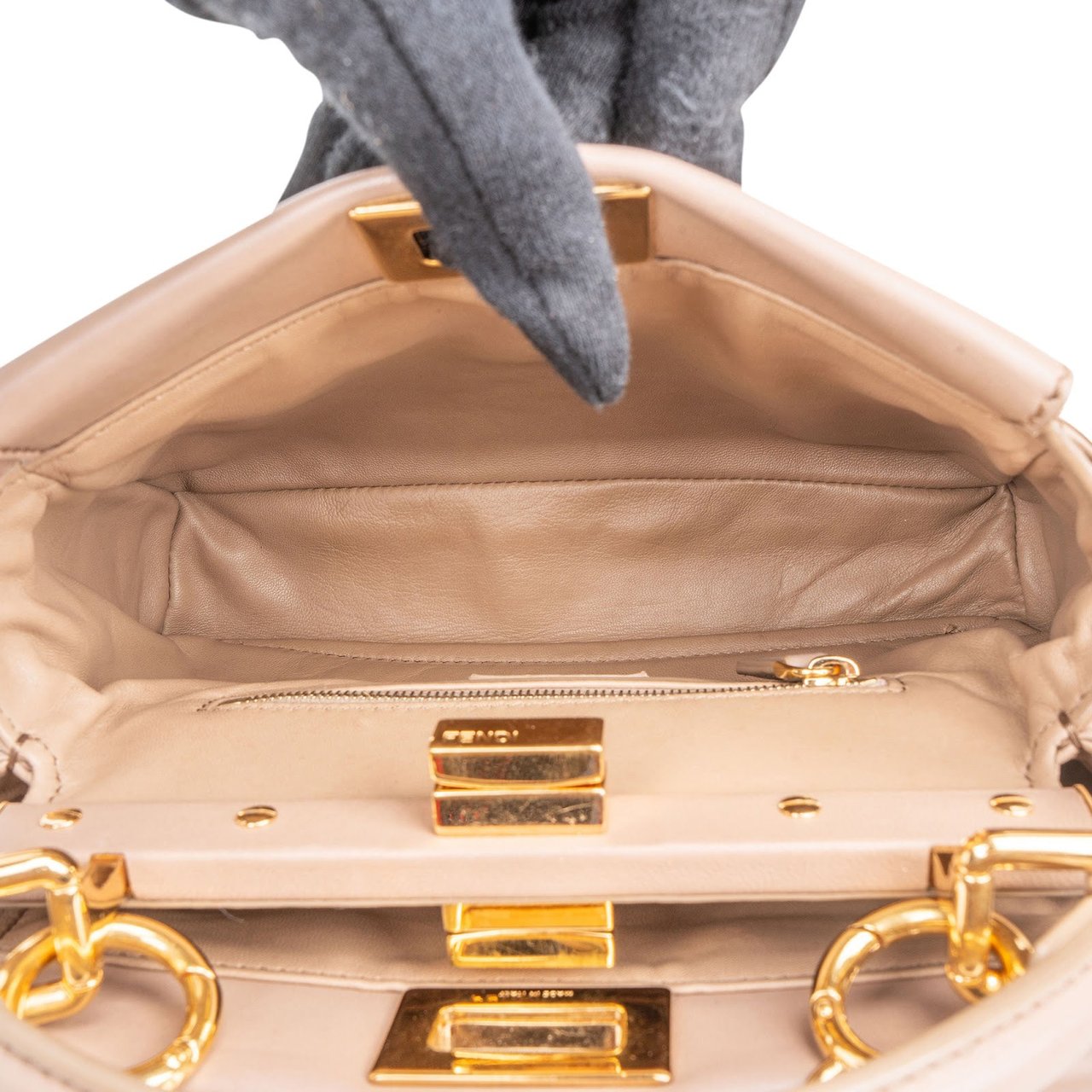 Fendi Fendi Leather Peekaboo Mini Handbag Neutraal