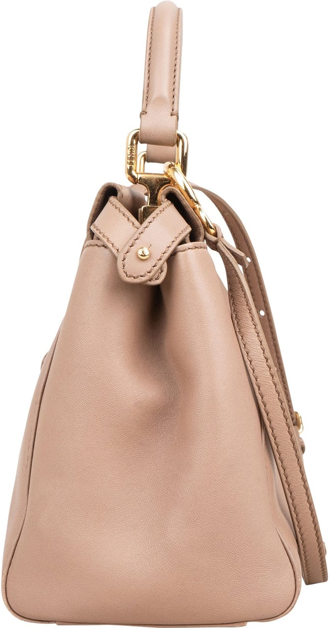 Fendi Fendi Leather Peekaboo Mini Handbag Neutraal