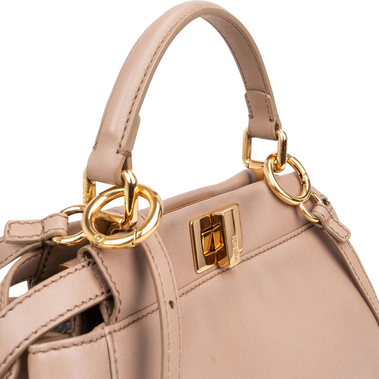 Fendi Fendi Leather Peekaboo Mini Handbag Neutraal