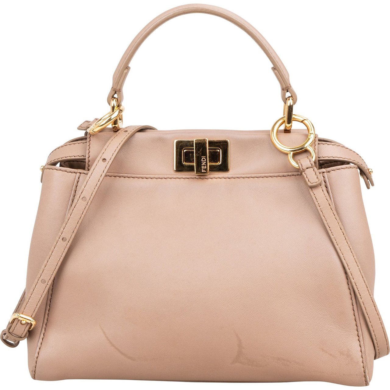Fendi Fendi Leather Peekaboo Mini Handbag Neutraal