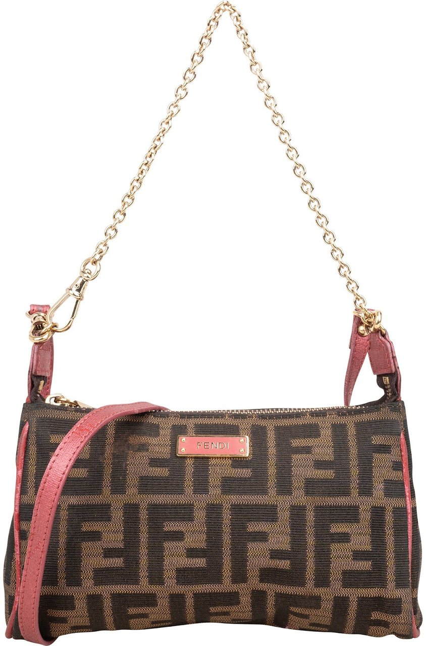 Fendi Fendi Monogram Zucca Chain Mini Pochette Handbag Bruin
