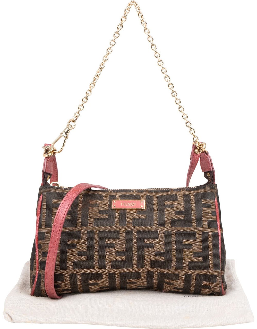 Fendi Fendi Monogram Zucca Chain Mini Pochette Handbag Bruin