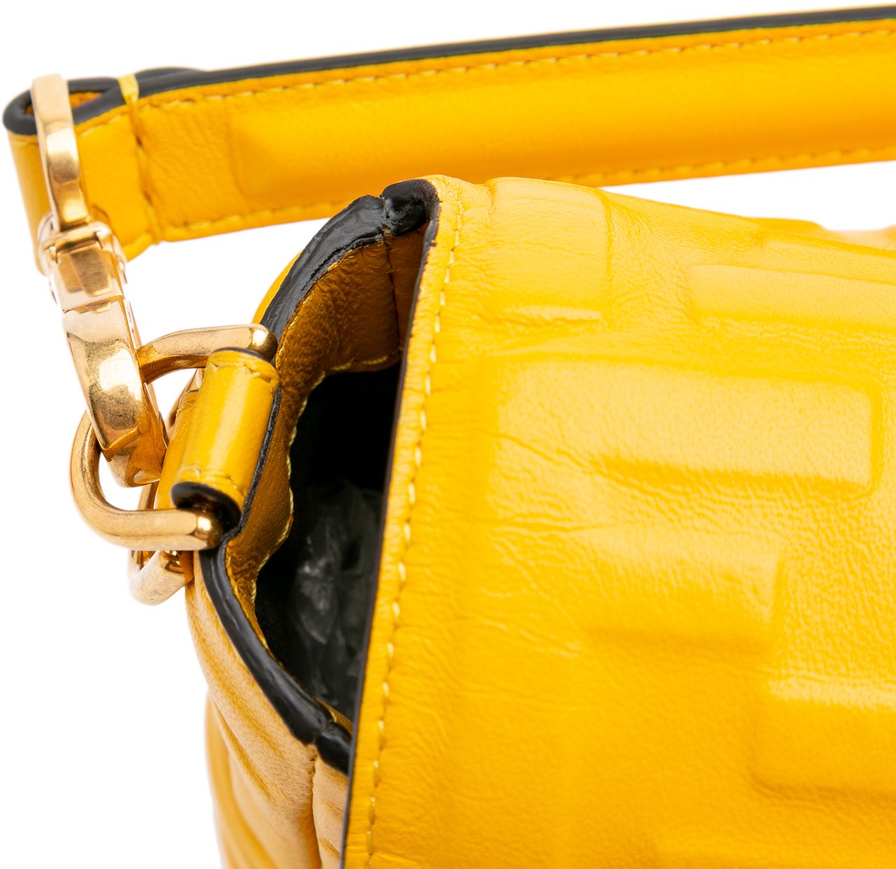 Fendi Zucca Embossed Leather Baguette Satchel Geel