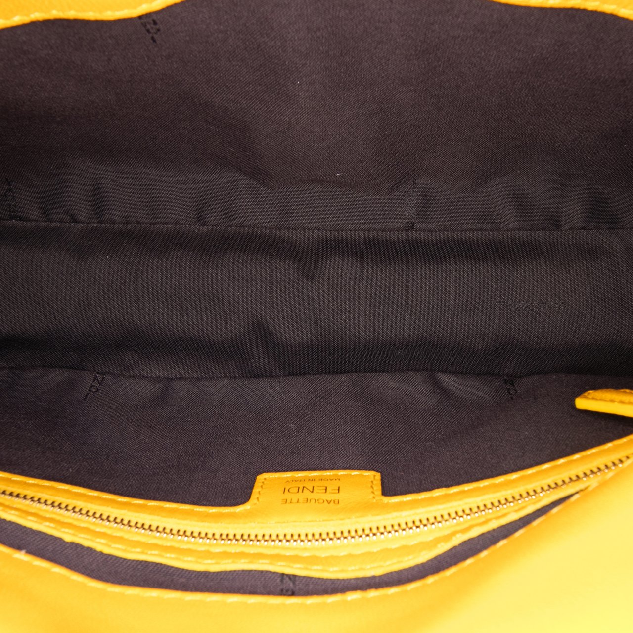 Fendi Zucca Embossed Leather Baguette Satchel Geel