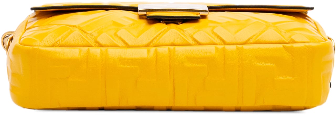 Fendi Zucca Embossed Leather Baguette Satchel Geel