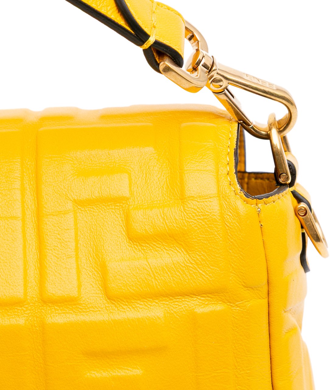 Fendi Zucca Embossed Leather Baguette Satchel Geel