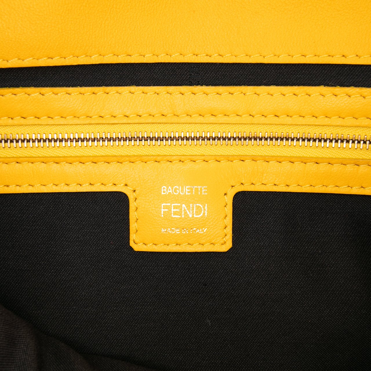 Fendi Zucca Embossed Leather Baguette Satchel Geel