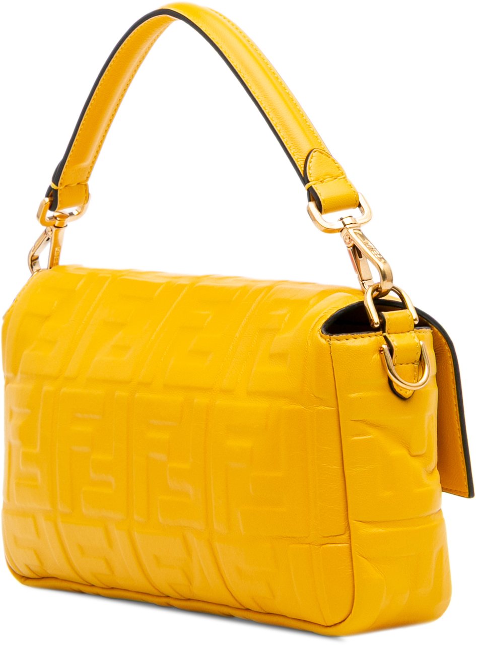 Fendi Zucca Embossed Leather Baguette Satchel Geel
