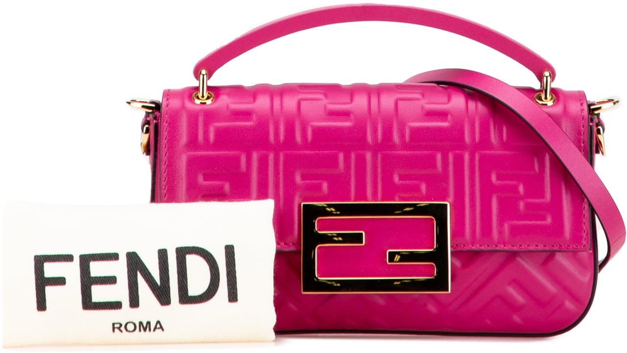 Fendi Zucca Embossed Leather Baguette Phone Pouch Satchel Roze