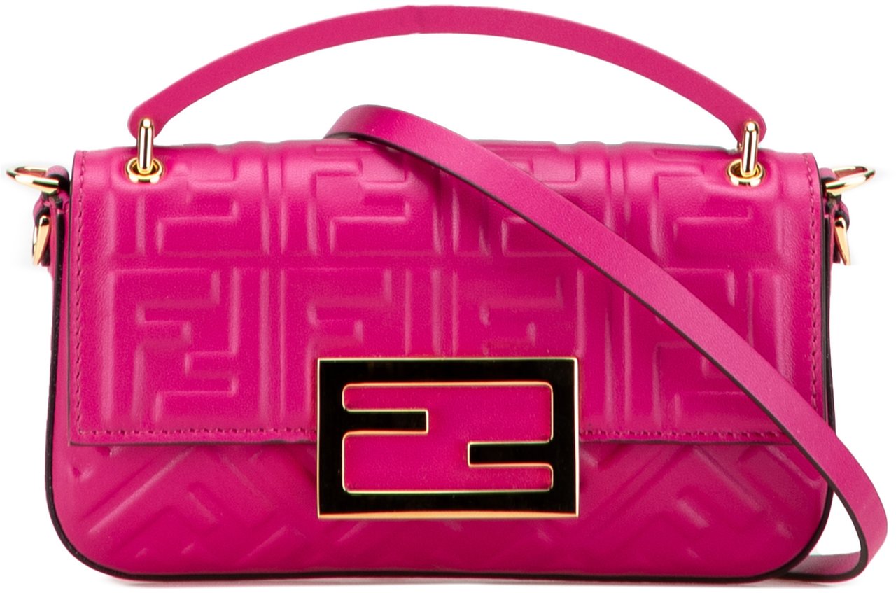 Fendi Zucca Embossed Leather Baguette Phone Pouch Satchel Roze