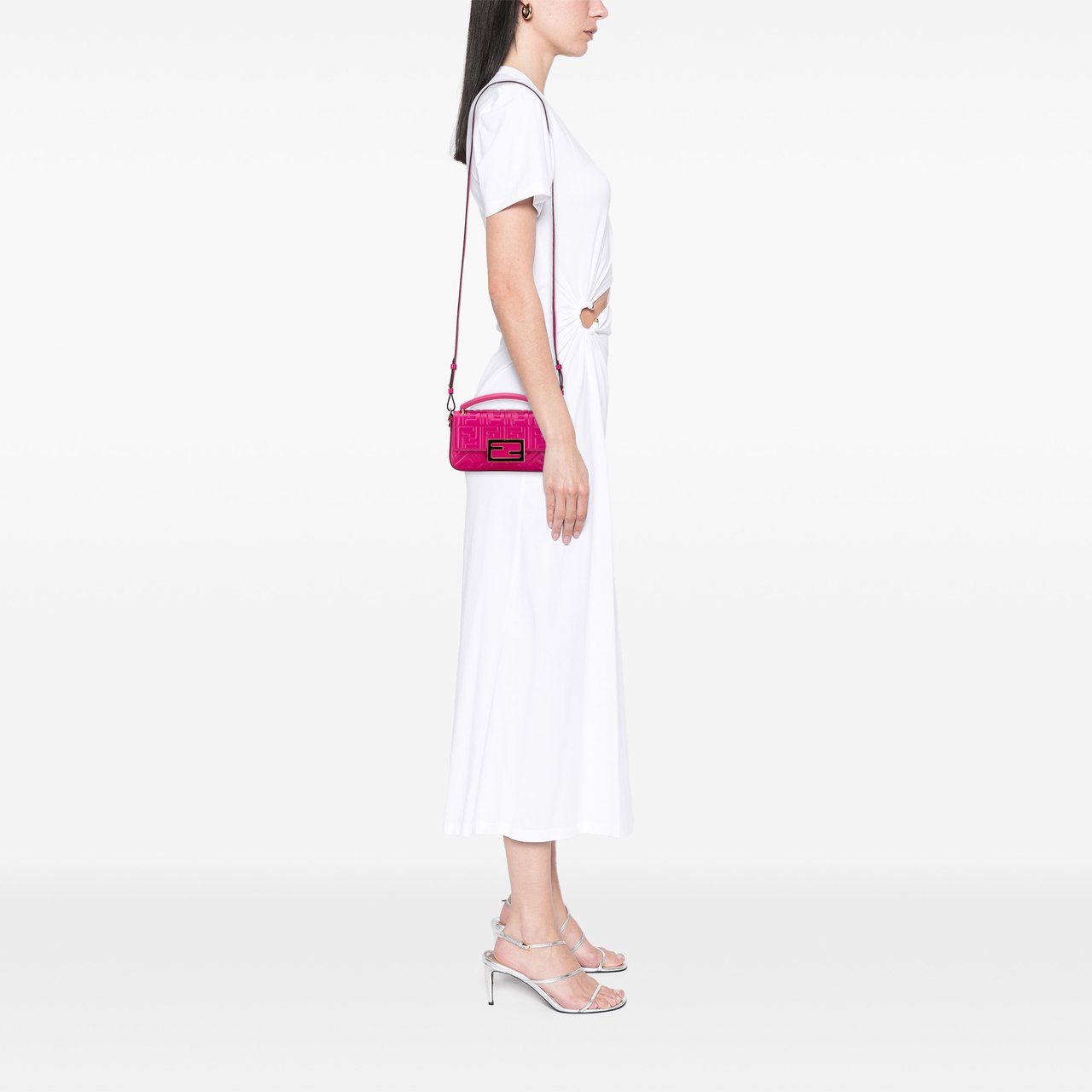 Fendi Zucca Embossed Leather Baguette Phone Pouch Satchel Roze