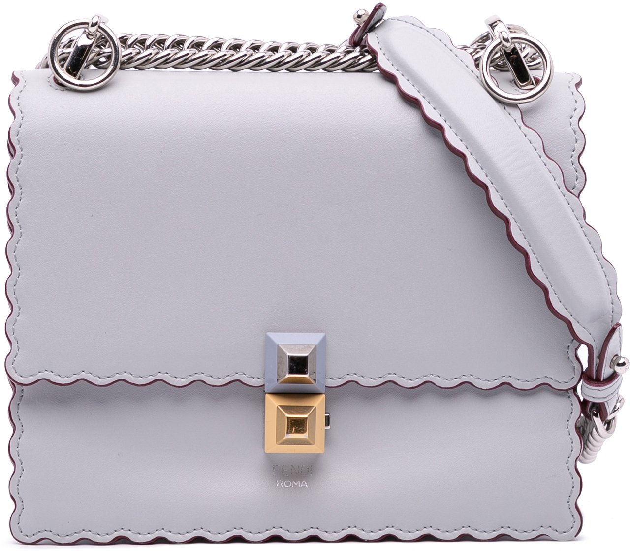 Fendi Small Leather Studded Scalloped Kan I Paars