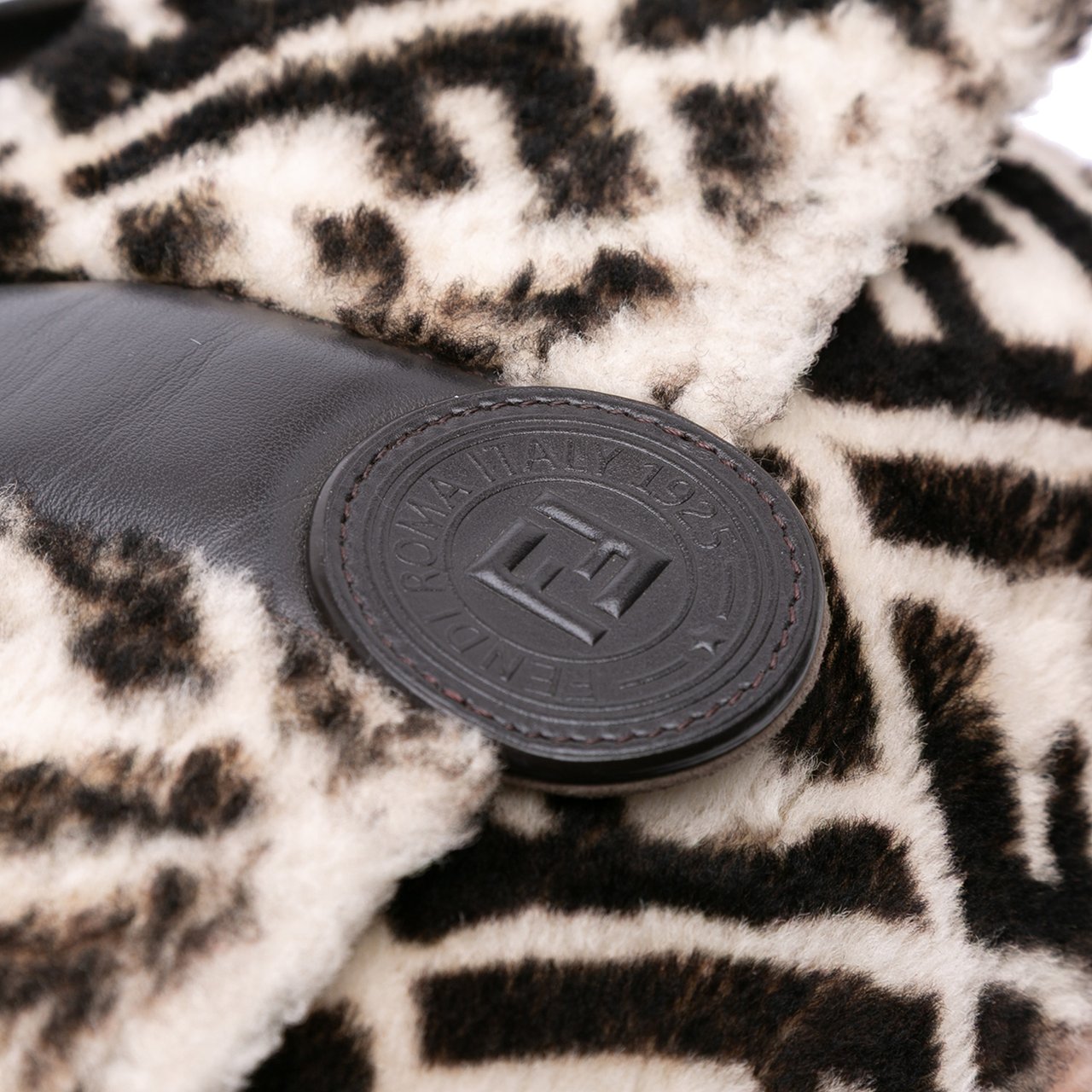 Fendi Zucca Shearling Double F Baguette Satchel Bruin