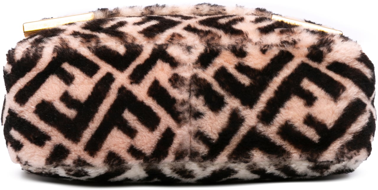 Fendi Zucca Shearling Double F Baguette Satchel Bruin