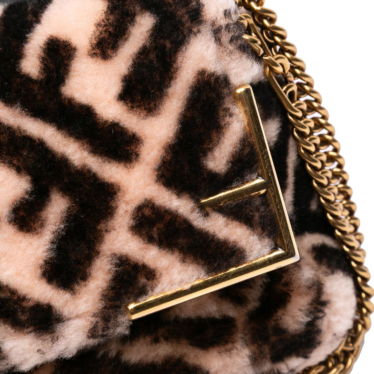 Fendi Zucca Shearling Double F Baguette Satchel Bruin