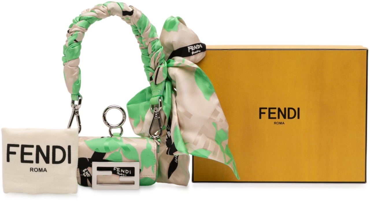 Fendi Nano Satin Charm Baguette Bruin