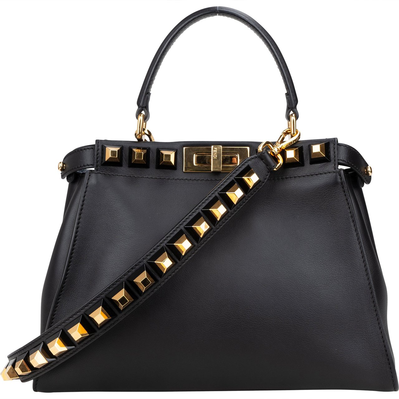Fendi Fendi Noir Leather Gold Edition Spikes Peekaboo Handbag Divers
