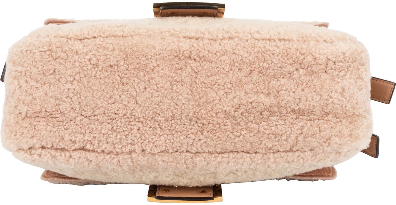 Fendi Fendi Shearling Multi Baguette Buckle Shoulder Bag Beige