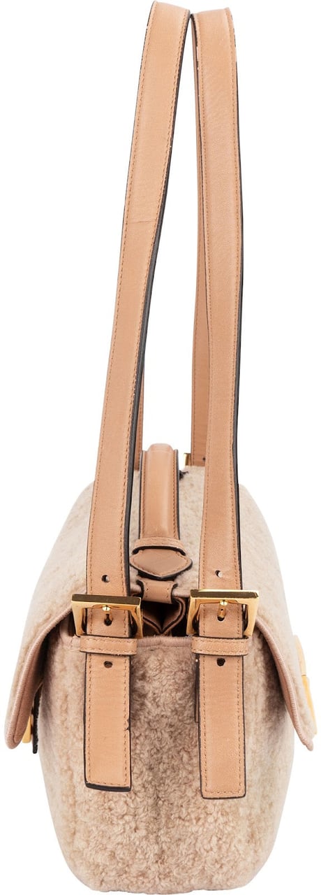Fendi Fendi Shearling Multi Baguette Buckle Shoulder Bag Beige