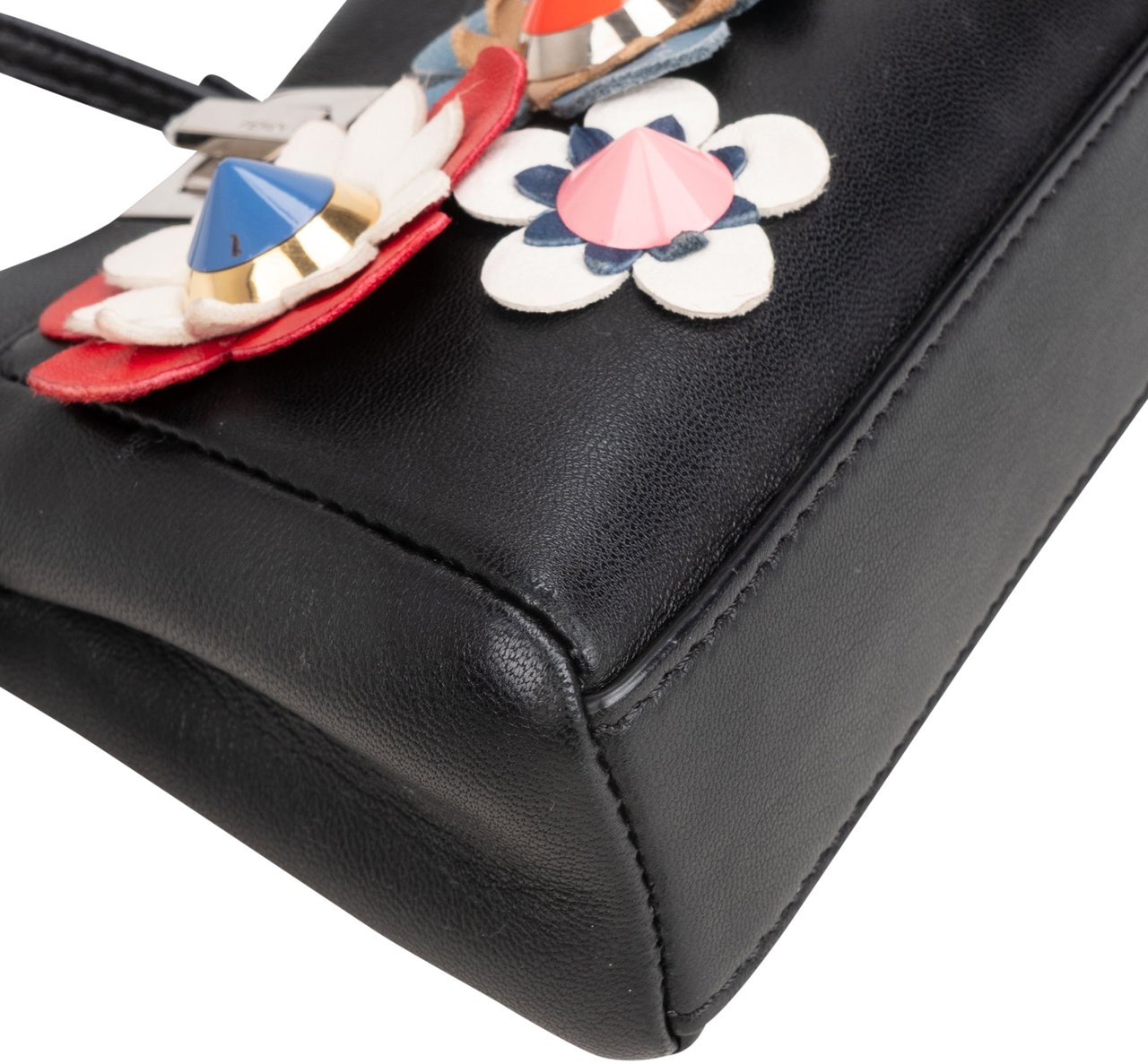Fendi Fendi Black Leather Floral Mini Peekaboo Handbag Divers