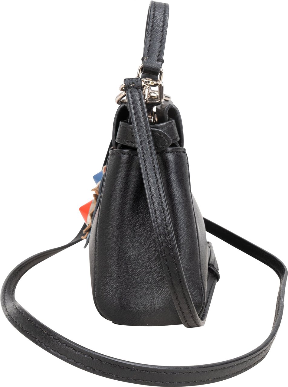 Fendi Fendi Black Leather Floral Mini Peekaboo Handbag Divers