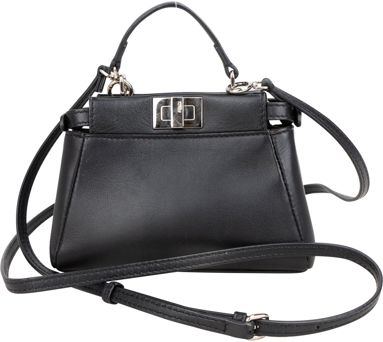 Fendi Fendi Black Leather Floral Mini Peekaboo Handbag Divers