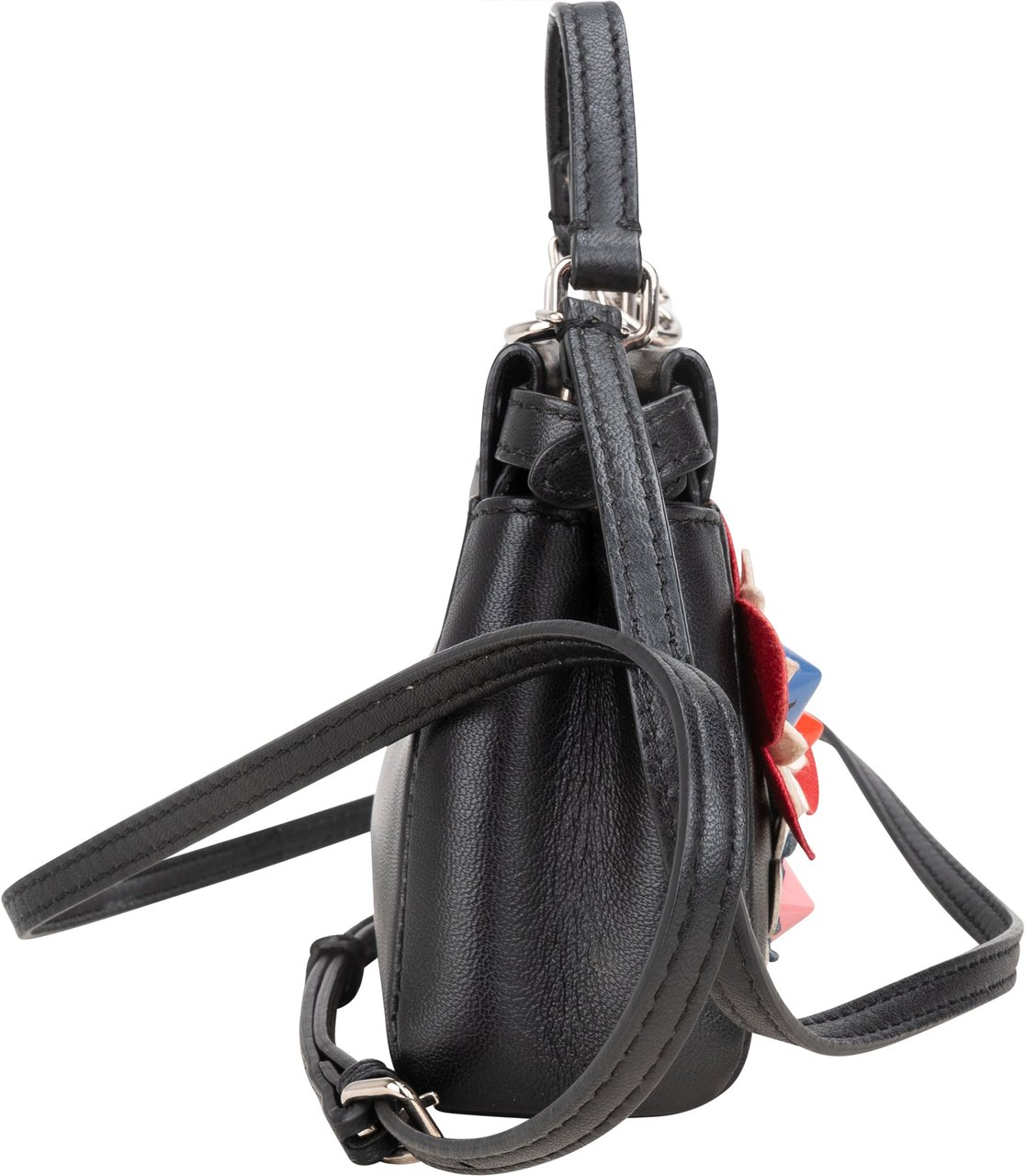 Fendi Fendi Black Leather Floral Mini Peekaboo Handbag Divers