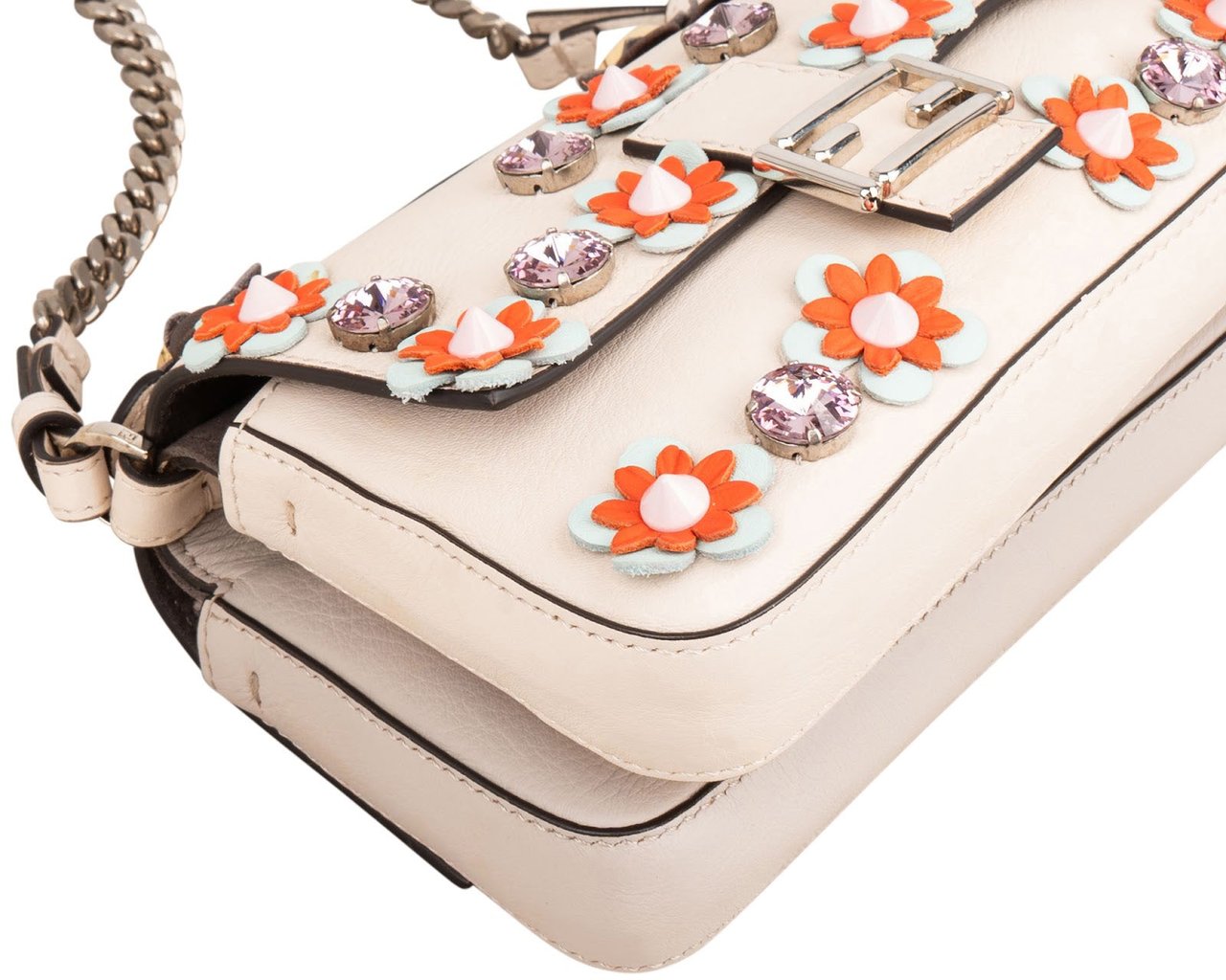 Fendi Leather Flowerland Double Micro Baguette Crossbody Bag Divers