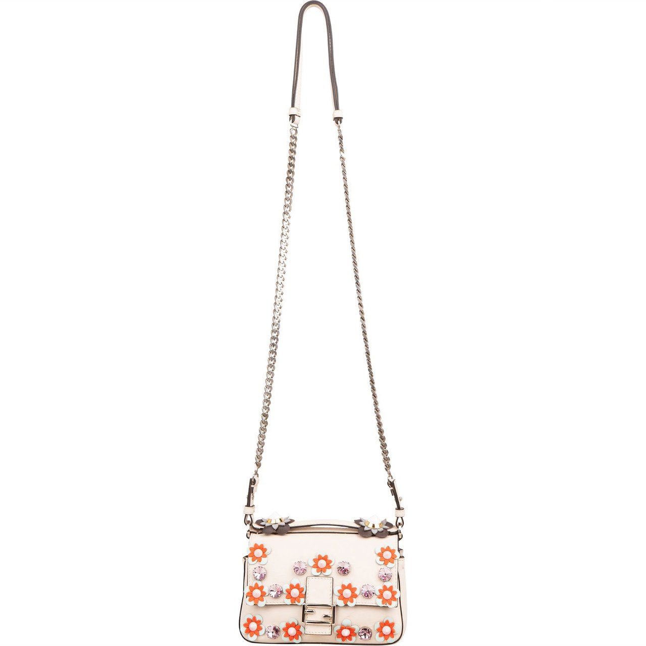 Fendi Leather Flowerland Double Micro Baguette Crossbody Bag Divers