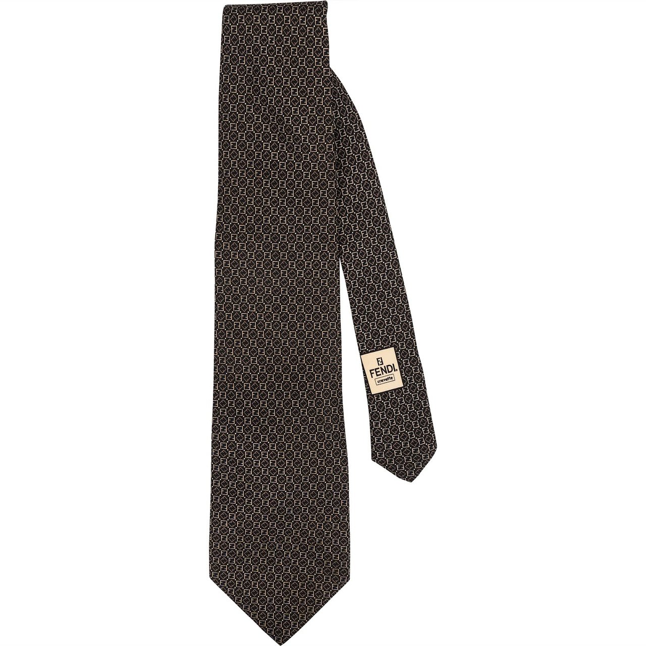 Fendi Monogram Zucca Pattern Silk Tie Krawatte Zwart