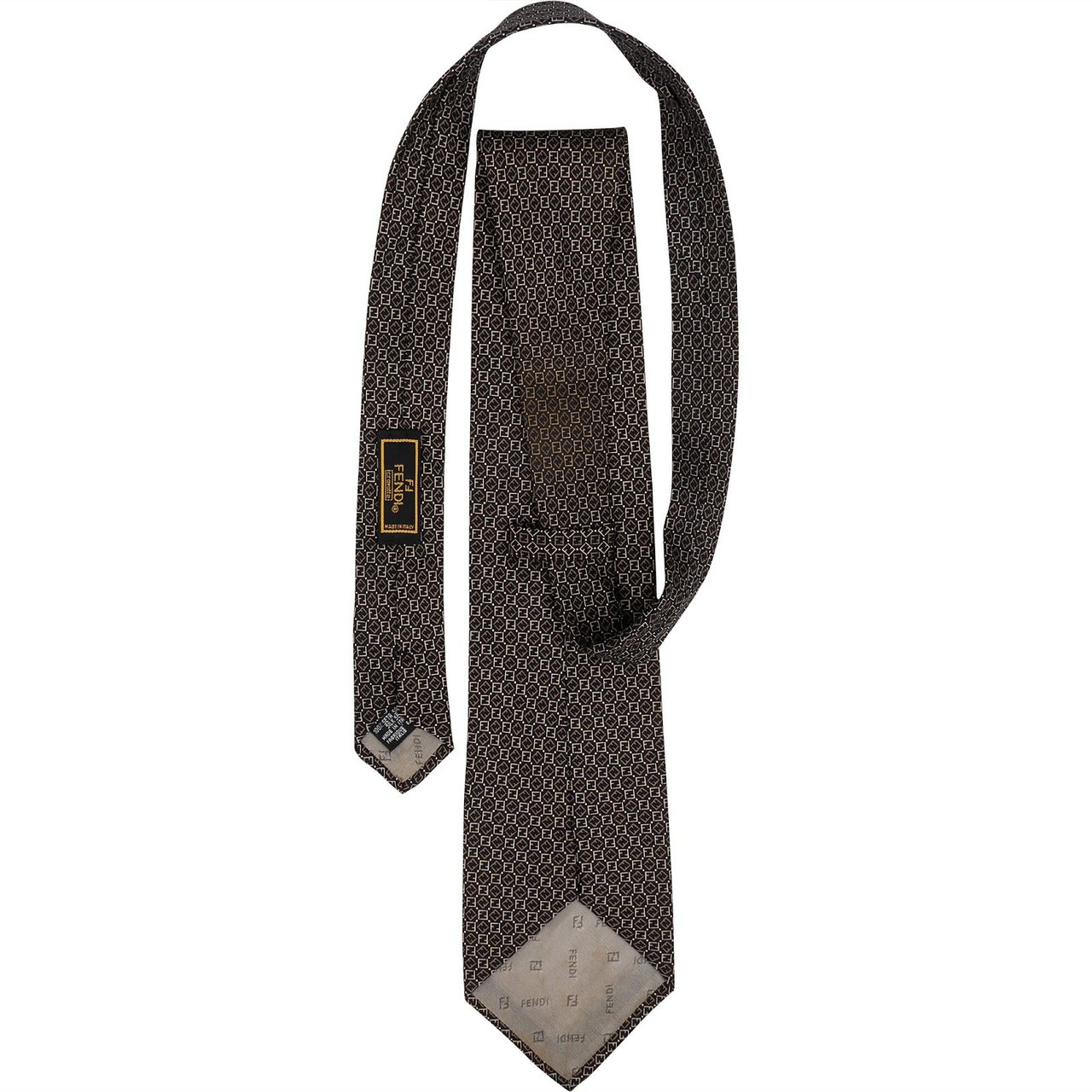 Fendi Monogram Zucca Pattern Silk Tie Krawatte Zwart