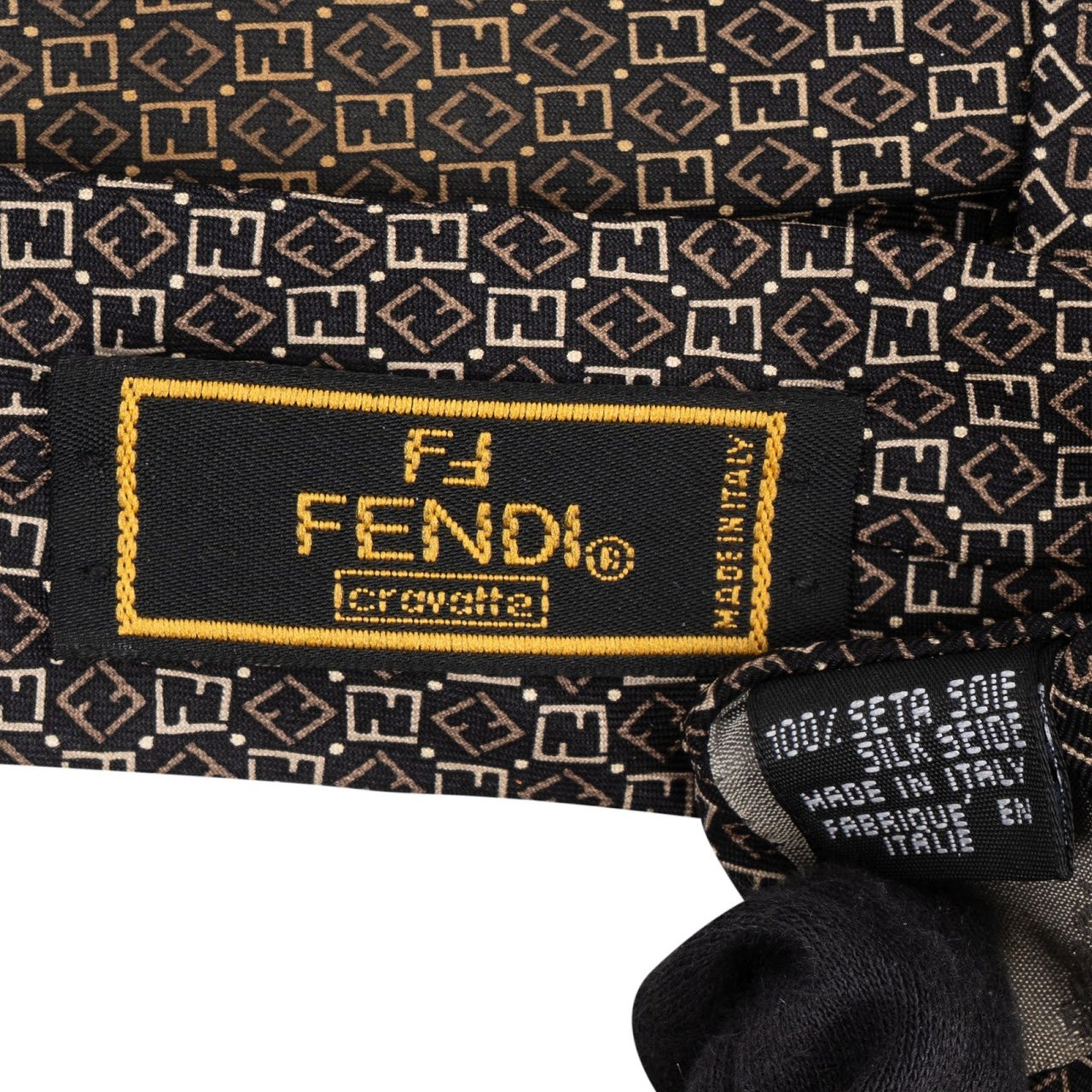 Fendi Monogram Zucca Pattern Silk Tie Krawatte Zwart