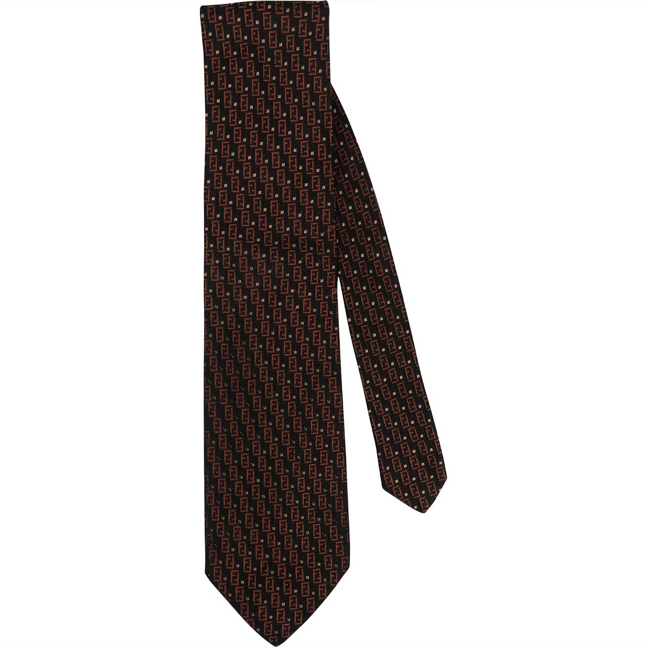 Fendi Monogram Zucca Pattern Silk Tie Krawatte Zwart