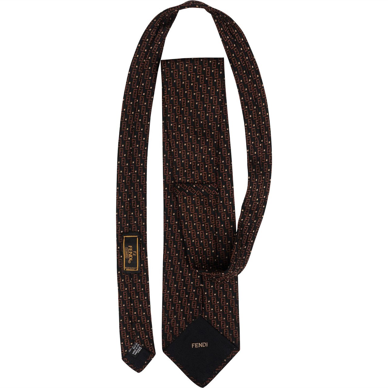Fendi Monogram Zucca Pattern Silk Tie Krawatte Zwart